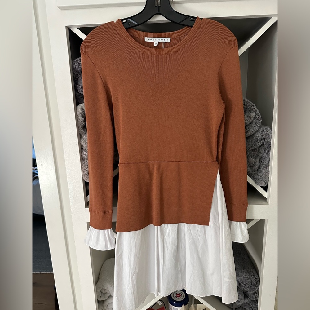 NWOT Brown and White Long Sleeve Dress